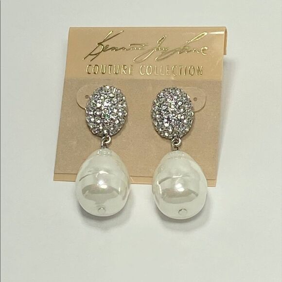 Kenneth Jay Lane Crystal embellished Pearl Drop Earrings - Picture 1 of 5